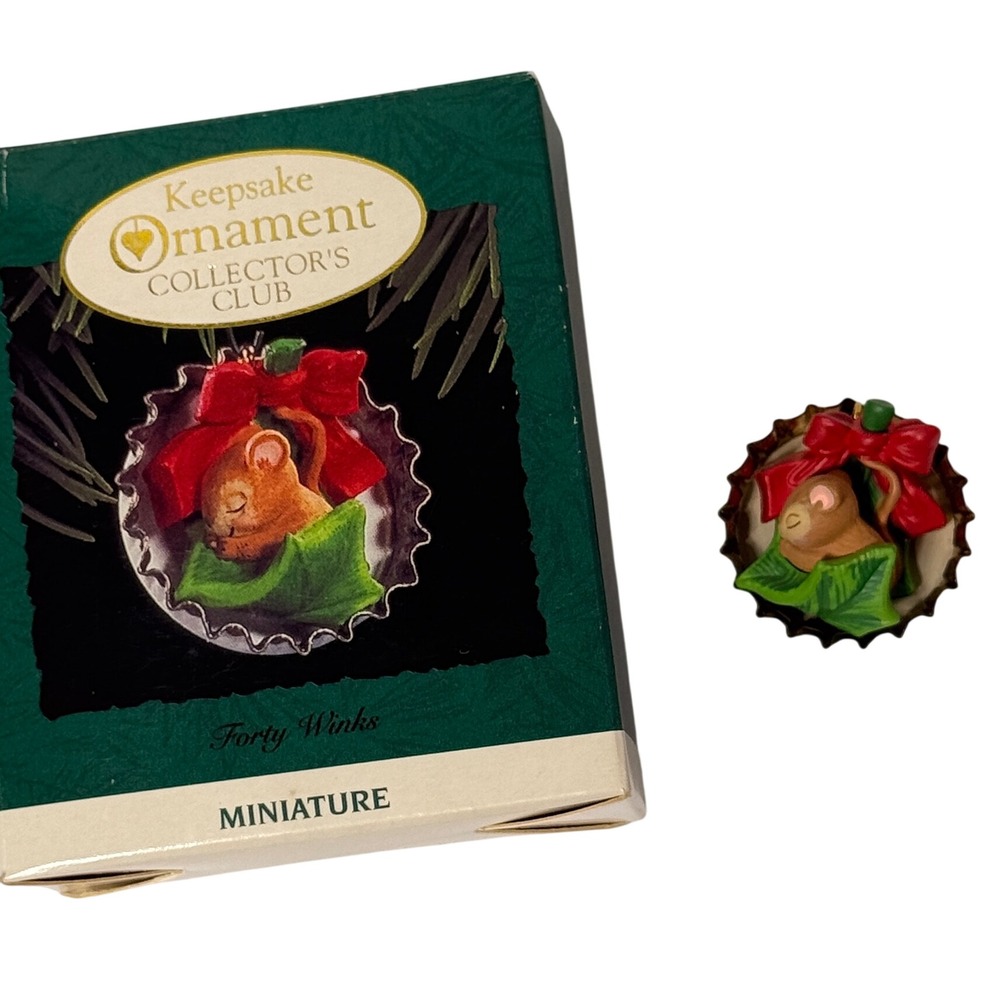 Hallmark 1993 Forty Winks Miniature Ornament Mouse Bottle Cap Collector's Club